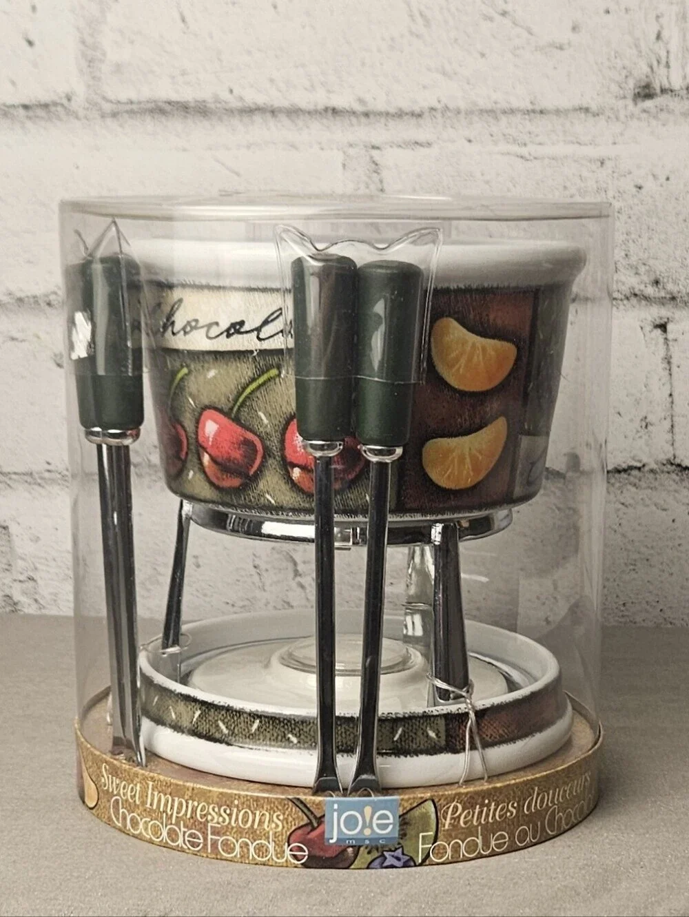 Vintage Jo!e Sweet Impressions Chocolate Fondue Set NIB Ceramic Dessert Warmer